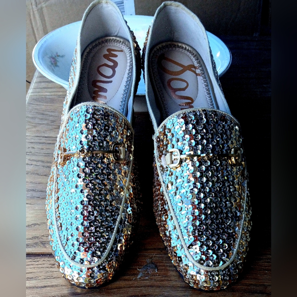Sam Edelman Gold Sequins Loafers Shoes Size 9 Mens US Or 10.5 US Womens